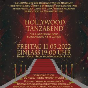 Einladung zum Hollywood Tanzabend am Fr. 11.3.2022 ab 19 Uhr